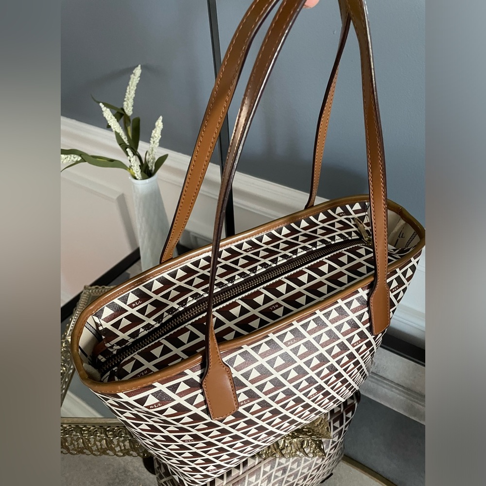 Ralph Lauren Brown, White & Tan Geometric Tote - Picture 7 of 11